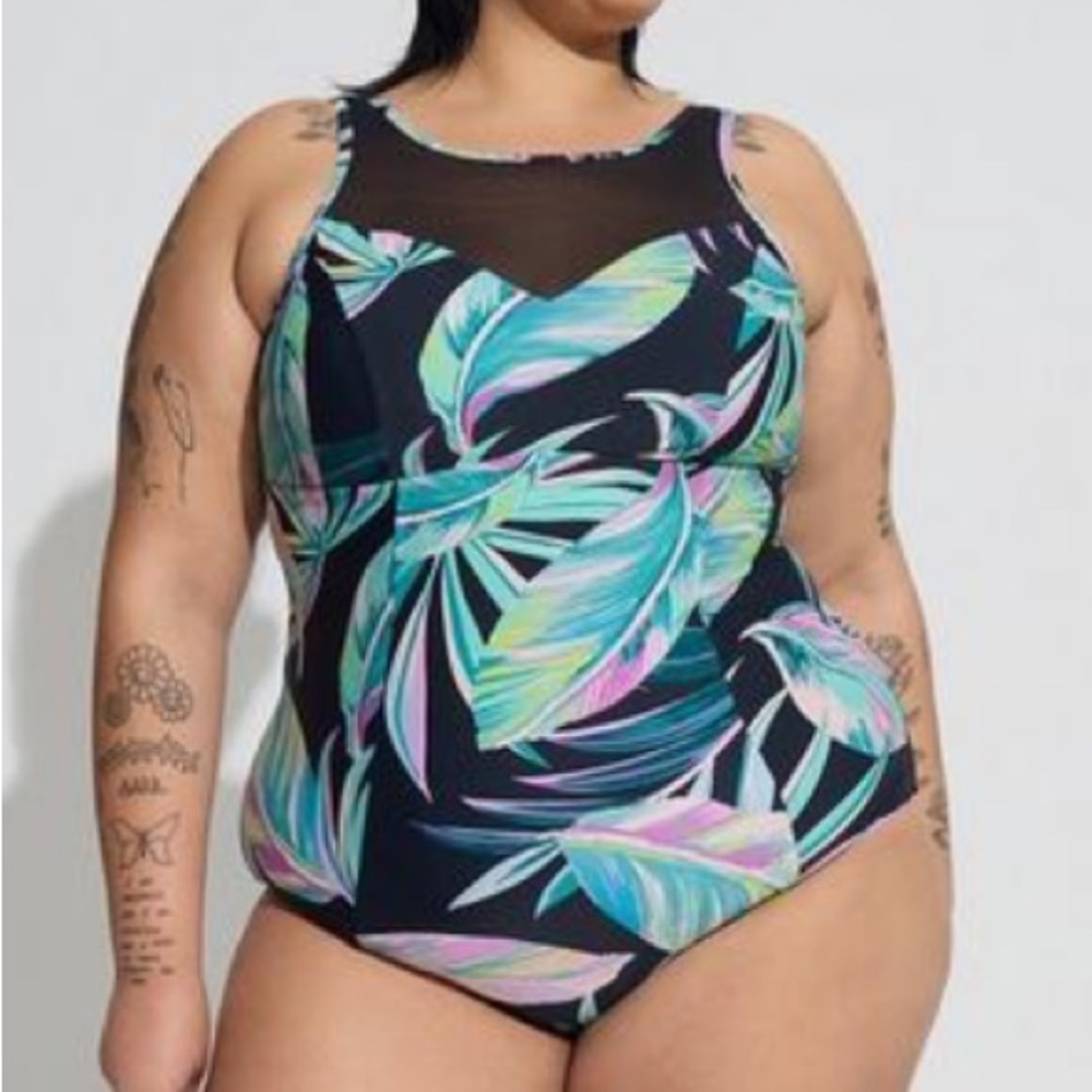 Torrid Wireless Mesh High Neck One Piece Swimsuit